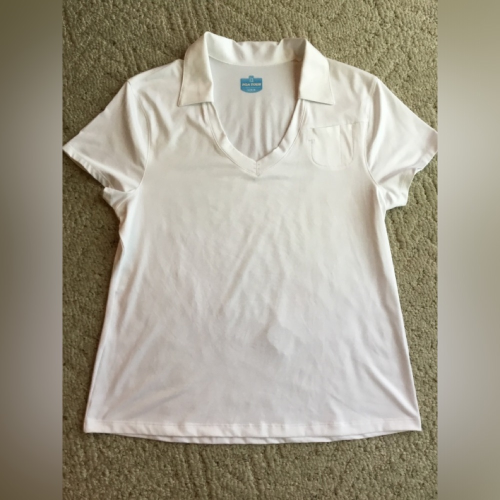 PGA TOUR Women's White Short-Sleeve V-Neck Polo Tee